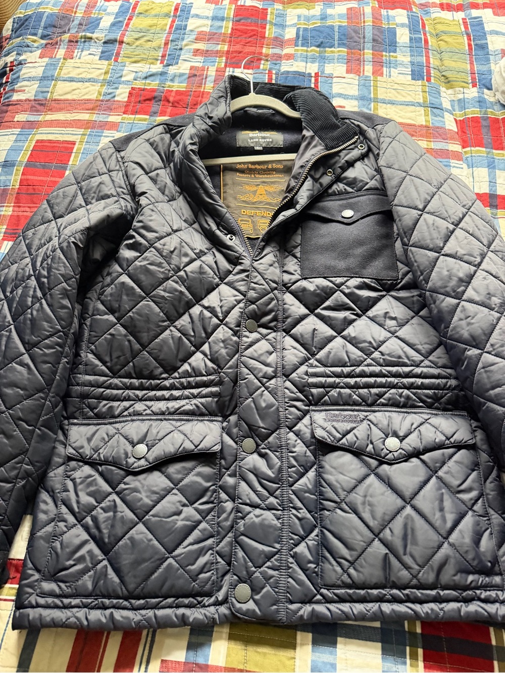 Barbour x Land Rover Defender Anmer Quilted Jacket Mens Size L Navy MQU0904 Wool